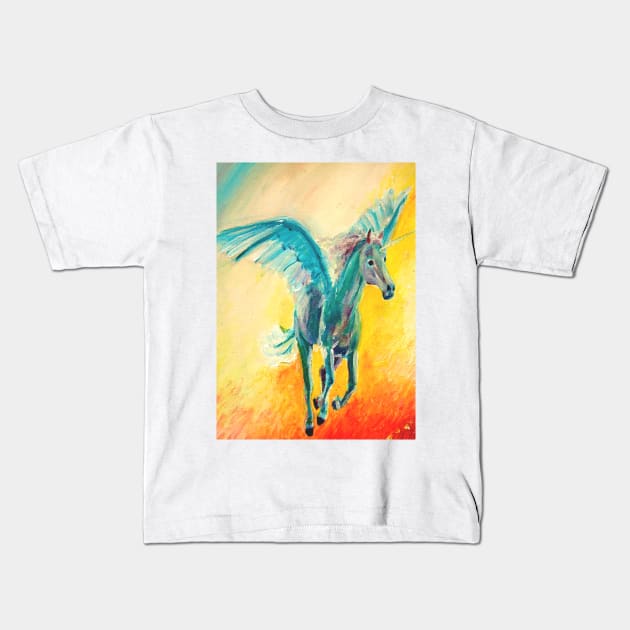 Running Rainbow Unicorn Kids T-Shirt by saraperry